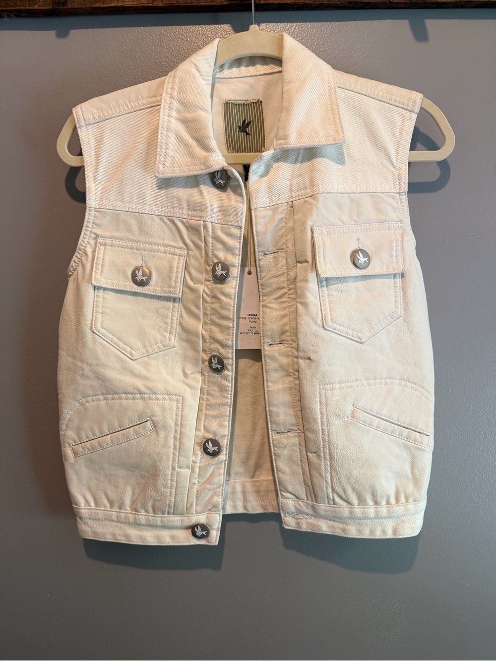 One Teaspoon Off-White Denim/Leather Utility Vest